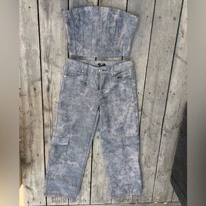 Gray Denim Two-Piece Set y2k style raised embossed dot sparkle fabric cargo